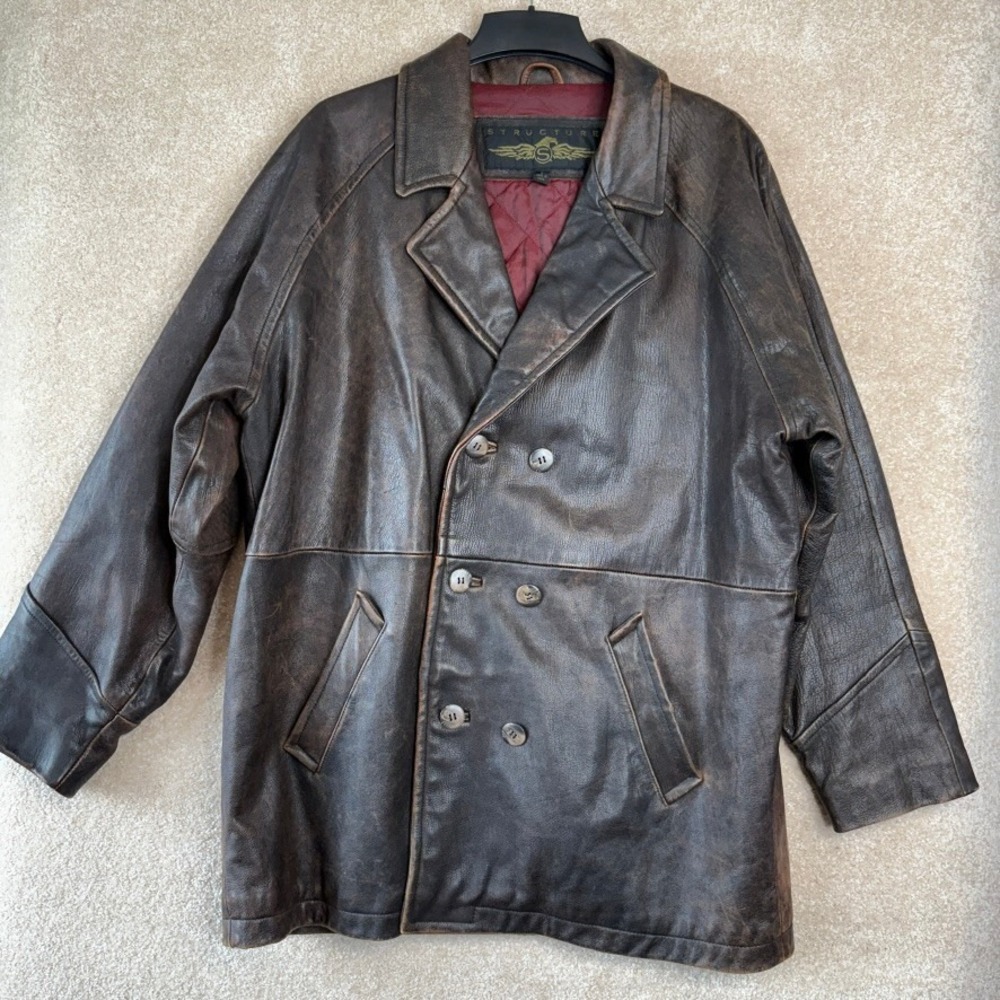 VINTAGE 1990s Brown Leather Jacket Size Large L Patina Motorcycle Coat Mad‎ Max